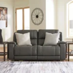 5Z Harrenhurst 2 piece leather dual power reclining modular loveseat with modern design and plush seating