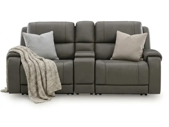 5Z-Harrenhurst 3-Piece Leather Dual Power Reclining Modular Loveseat with Console - Image 2