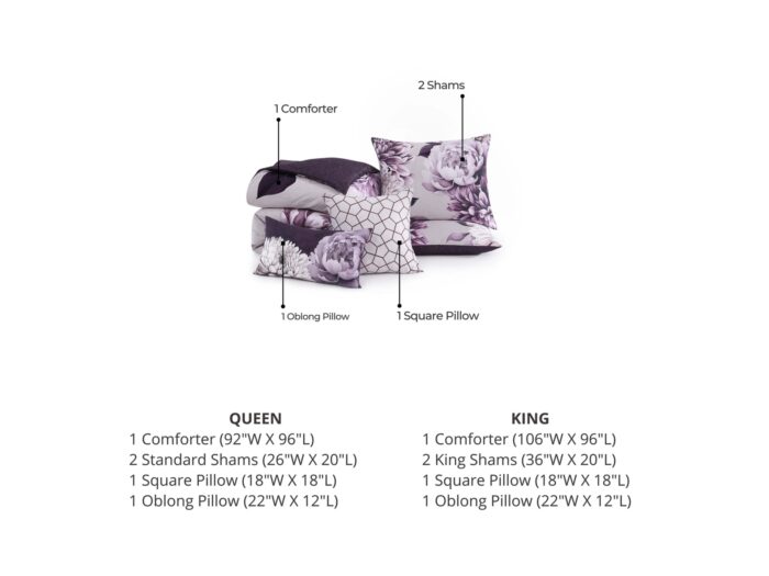 Bebejan Plum Petal 100% Cotton Sateen 5 Piece Reversible Comforter Set - Image 11
