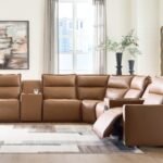 Arrington 7-Piece Dual Power Leather Reclining Modular Sectional with Console and Audio Console