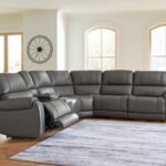 5Z-Harrenhurst 6-Piece Leather Dual Power Reclining Modular Sectional with Console