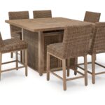 Walton Bridge Outdoor Fire Pit Table and 6 Barstools