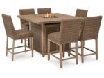 Walton Bridge Outdoor Fire Pit Table and 6 Barstools - Image 3