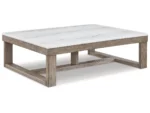 Loyaska Coffee Table with white marble top and wooden base modern rectangular center table